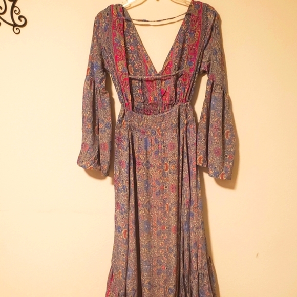 Karma Highway Flowy Silky Tier Hi-Lo Dress Lt.Blue/Rose OS-NWT - Picture 9 of 10